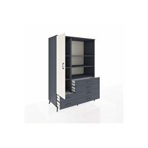 Kronos Dolap 7 Raflı 6 Çekmeceli Tek Kapaklı  132x59x195 Antrasit-aytaşı/antrasit