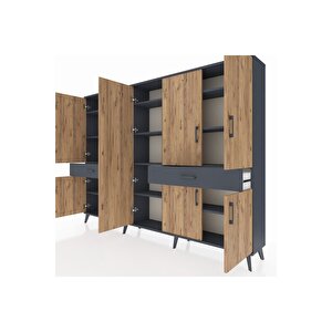 Arges Dolap 12 Raflı 2 Çekmeceli 8 Kapaklı 220x30x163 Antrasit-çam/antrasit