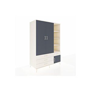 Kronos Dolap 5 Raflı 4 Çekmeceli Tek Askılı 132x59x195 Aytaşı-antrasit/aytaşı