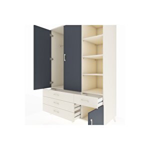 Kronos Dolap 5 Raflı 4 Çekmeceli Tek Askılı 132x59x195 Aytaşı-antrasit/aytaşı