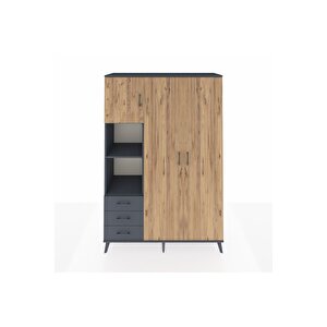 Hyperion Dolap 6 Raflı 3 Çekmeceli Tek Askılı 132x44x195 Antrasit-çam/antrasit