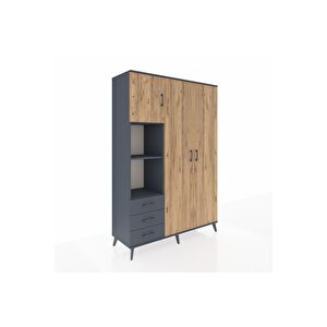 Hyperion Dolap 6 Raflı 3 Çekmeceli Tek Askılı 132x44x195 Antrasit-çam/antrasit