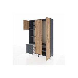 Hyperion Dolap 6 Raflı 3 Çekmeceli Tek Askılı 132x44x195 Antrasit-çam/antrasit