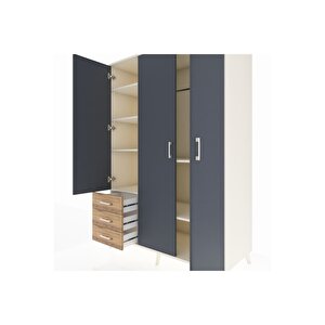 Kronos Dolap 6 Raflı 3 Çekmeceli Tek Askılı 132x59x195 Aytaşı-antrasit/çam