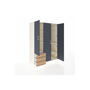 Kronos Dolap 6 Raflı 3 Çekmeceli Tek Askılı 132x59x195 Aytaşı-antrasit/çam