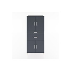Hyperion Dolap 4 Raflı 2 Çekmeceli 4 Kapaklı 88x44x195 Antrasit-antrasit