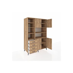 Kronos Dolap 9 Raflı 4 Çekmeceli 4 Kapaklı 132x59x195 Çam-çam/çam
