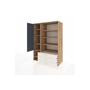 Kronos Dolap 9 Raflı 3 Çekmeceli Tek Kapaklı  132x59x195 Çam-antrasit/aytaşı