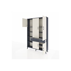 Arges Dolap 8 Raflı Tek Çekmeceli 5 Kapaklı 132x30x195 Antrasit-aytaşı/antrasit