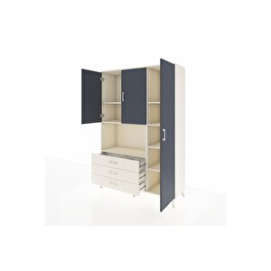 Hyperion Dolap 7 Raflı 3 Çekmeceli 3 Kapaklı 132x44x195 Aytaşı-antrasit/aytaşı