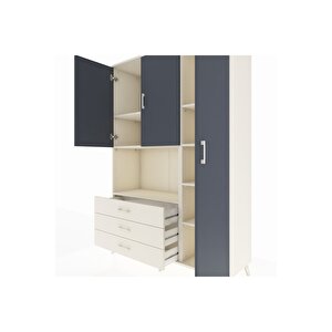 Hyperion Dolap 7 Raflı 3 Çekmeceli 3 Kapaklı 132x44x195 Aytaşı-antrasit/aytaşı