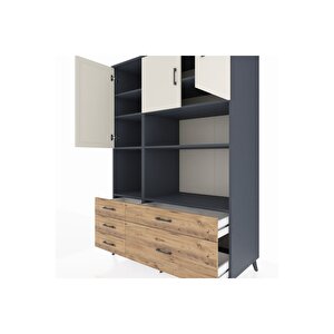 Kronos Dolap 8 Raflı 5 Çekmeceli 3 Kapaklı 132x59x195 Antrasit-aytaşı/çam