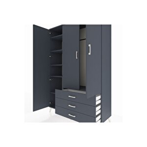 Hyperion Gardrop 6 Raflı 3 Çekmeceli Tek Askılı 132x44x195 Antrasit-antrasit