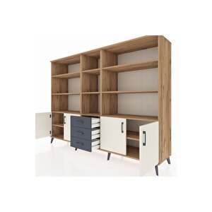 Hyperion Dolap 11 Raflı 3 Çekmeceli 4 Kapaklı 220x44x163 Çam-aytaşı/antrasit