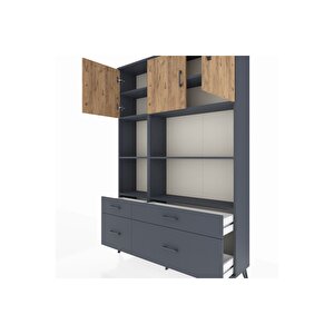 Arges Dolap 8 Raflı 4 Çekmeceli 3 Kapaklı 132x30x195 Antrasit-çam/antrasit