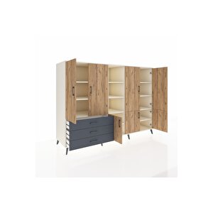 Kronos Dolap 11 Raflı 3 Çekmeceli 7 Kapaklı 220x59x163 Aytaşı-çam/antrasit