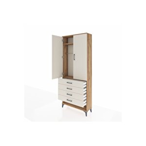 Arges Dolap 2 Raflı 4 Çekmeceli Tek Askılı 88x30x221 Çam-aytaşı