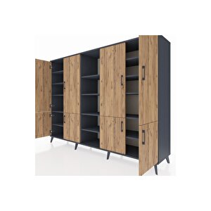 Hyperion Dolap 14 Raflı 8 Kapaklı 220x44x163 Antrasit-çam/antrasit