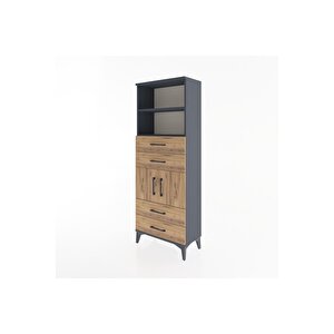 Arges Dolap 3 Raflı 4 Çekmeceli 2 Kapaklı 60x30x163 Antrasit-çam