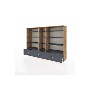 Hyperion Dolap 12 Raflı 3 Çekmeceli  220x44x163 Çam-antrasit