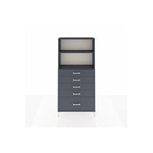 Arges Dolap 2 Raflı 5 Çekmeceli 88x30x182 Antrasit-antrasit