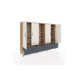Hyperion Dolap 12 Raflı 3 Çekmeceli 4 Kapaklı 220x44x163 Çam-aytaşı/antrasit