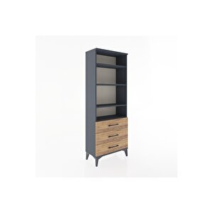 Arges Dolap 4 Raflı 3 Çekmeceli 60x30x163 Antrasit-çam