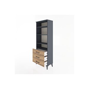 Arges Dolap 4 Raflı 3 Çekmeceli 60x30x163 Antrasit-çam