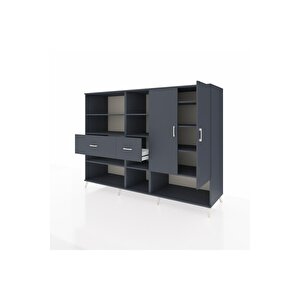 Kronos Dolap 10 Raflı 2 Çekmeceli 2 Kapaklı 220x59x163 Antrasit-antrasit