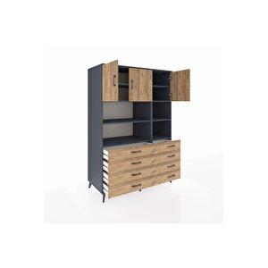 Kronos Dolap 8 Raflı 8 Çekmeceli 3 Kapaklı 132x59x195 Antrasit-çam/çam