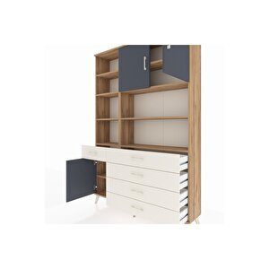 Arges Dolap 9 Raflı 5 Çekmeceli 3 Kapaklı 132x30x195 Çam-antrasit/aytaşı