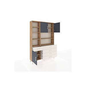 Arges Dolap 9 Raflı 5 Çekmeceli 3 Kapaklı 132x30x195 Çam-antrasit/aytaşı