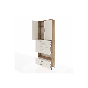 Arges Dolap 4 Raflı 5 Çekmeceli 2 Kapaklı 88x30x243 Çam-aytaşı
