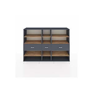 Hyperion Dolap 9 Raflı 3 Çekmeceli  220x44x163 Antrasit-çam/antrasit