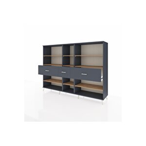 Hyperion Dolap 9 Raflı 3 Çekmeceli  220x44x163 Antrasit-çam/antrasit