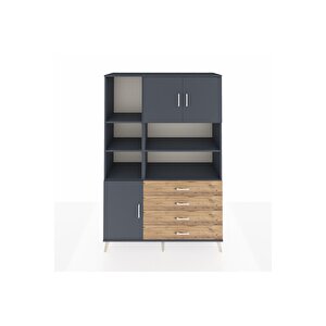 Hyperion Dolap 8 Raflı 4 Çekmeceli 3 Kapaklı 132x44x195 Antrasit-antrasit/çam