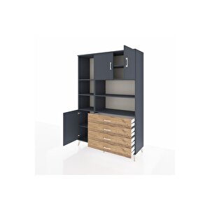 Hyperion Dolap 8 Raflı 4 Çekmeceli 3 Kapaklı 132x44x195 Antrasit-antrasit/çam