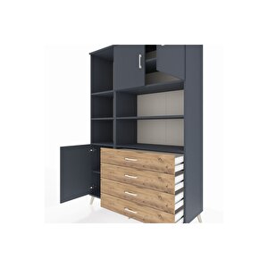 Hyperion Dolap 8 Raflı 4 Çekmeceli 3 Kapaklı 132x44x195 Antrasit-antrasit/çam