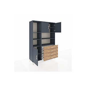 Hyperion Dolap 8 Raflı 4 Çekmeceli 3 Kapaklı 132x44x195 Antrasit-antrasit/çam
