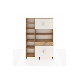 Arges Dolap 10 Raflı Tek Çekmeceli 4 Kapaklı 132x30x195 Çam-aytaşı/çam