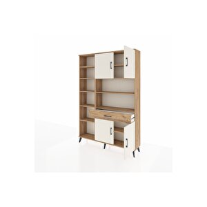 Arges Dolap 10 Raflı Tek Çekmeceli 4 Kapaklı 132x30x195 Çam-aytaşı/çam