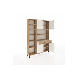 Arges Dolap 10 Raflı Tek Çekmeceli 4 Kapaklı 132x30x195 Çam-aytaşı/çam