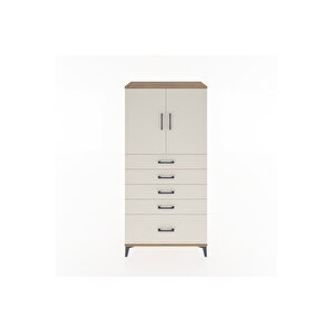 Hyperion Dolap Tek Raflı 5 Çekmeceli 2 Kapaklı 88x44x182 Çam-aytaşı