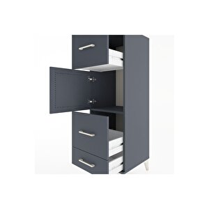 Hyperion Dolap Tek Raflı 3 Çekmeceli Tek Kapaklı 44x44x134 Antrasit-antrasit