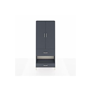 Arges Dolap 3 Raflı 2 Çekmeceli Tek Askılı 88x30x221 Antrasit-antrasit