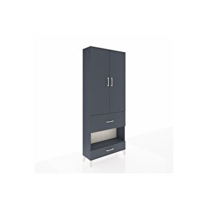 Arges Dolap 3 Raflı 2 Çekmeceli Tek Askılı 88x30x221 Antrasit-antrasit