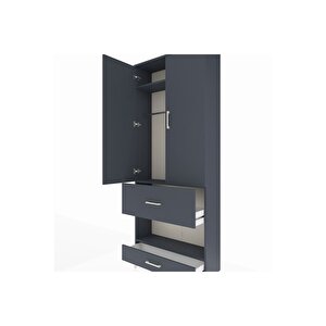 Arges Dolap 3 Raflı 2 Çekmeceli Tek Askılı 88x30x221 Antrasit-antrasit