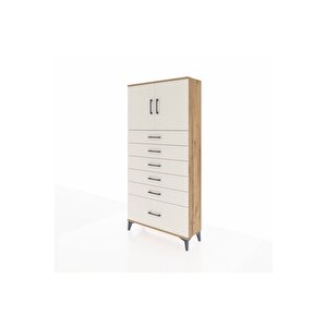 Arges Dolap 2 Raflı 6 Çekmeceli 2 Kapaklı 88x30x182 Çam-aytaşı