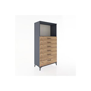 Hyperion Dolap Tek Raflı 6 Çekmeceli 88x44x182 Antrasit-çam