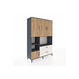 Hyperion Dolap 7 Raflı 2 Çekmeceli 5 Kapaklı 132x44x195 Antrasit-çam/aytaşı